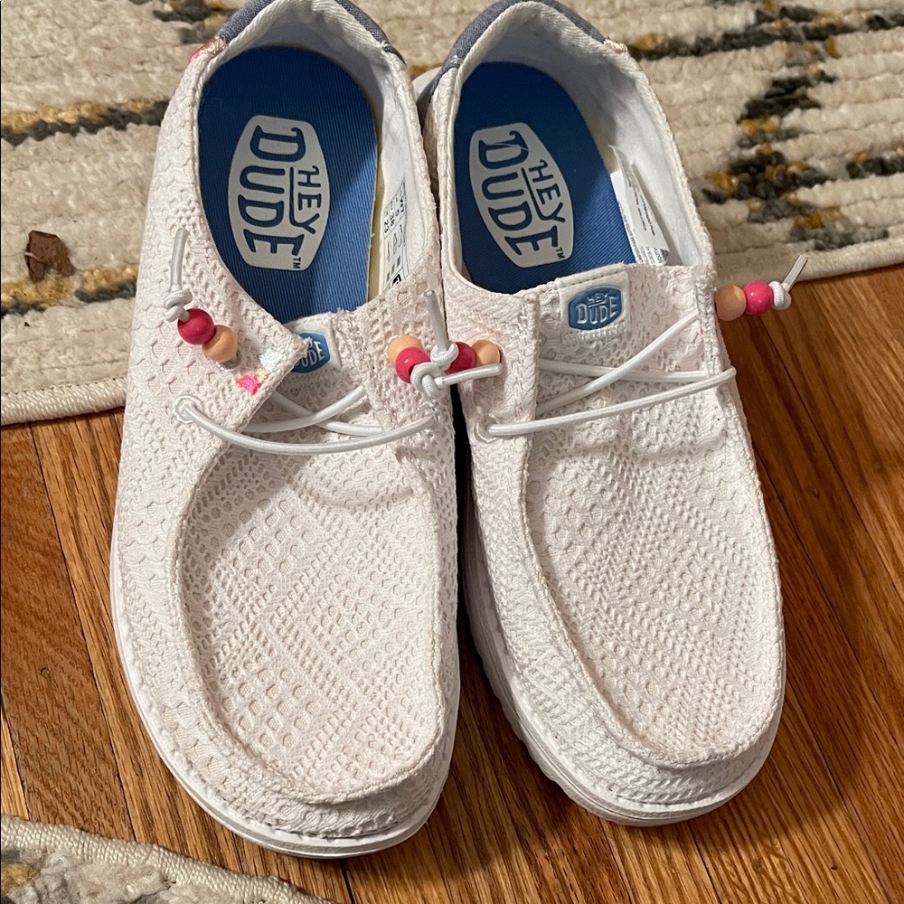 Hey Dude Textured White Shoes with Bead Accents Crocheted